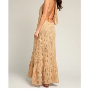 En Creme Tan Crochet Maxi Dress